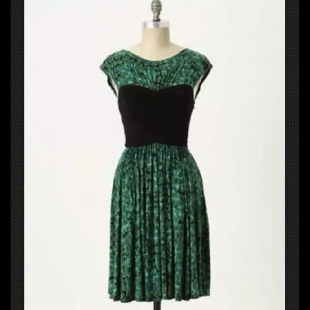 Green and Black Fit-and-Flare Dress